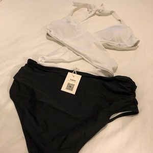 Cupshe White and Black Monokini, High Waisted